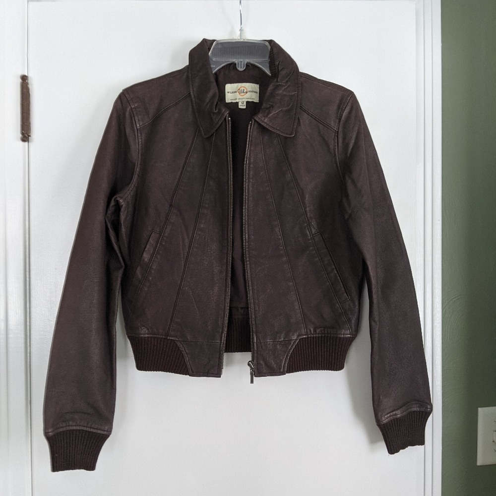 Brown Leather Bomber Jacket
